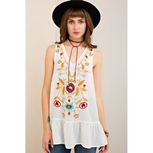 Entro Embroidered Tank Top, Boho, S